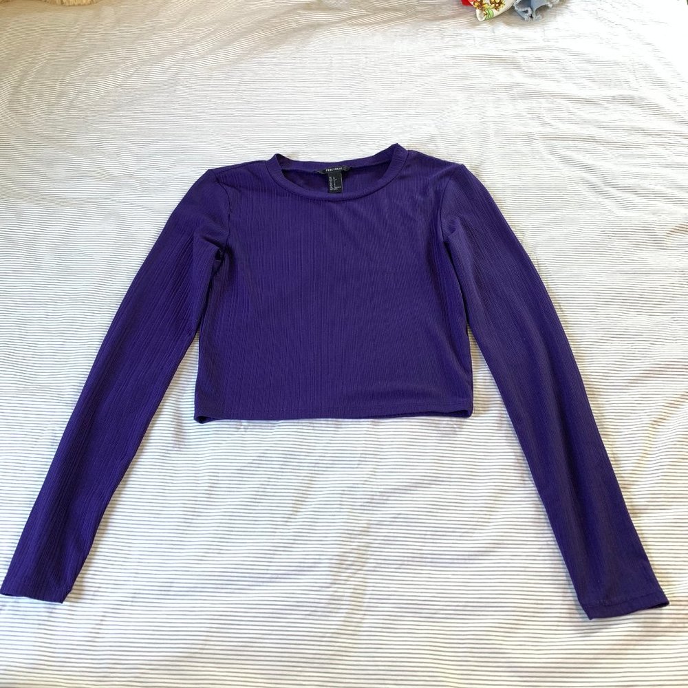 Forever 21 Purple Cropped Long Sleeve Top